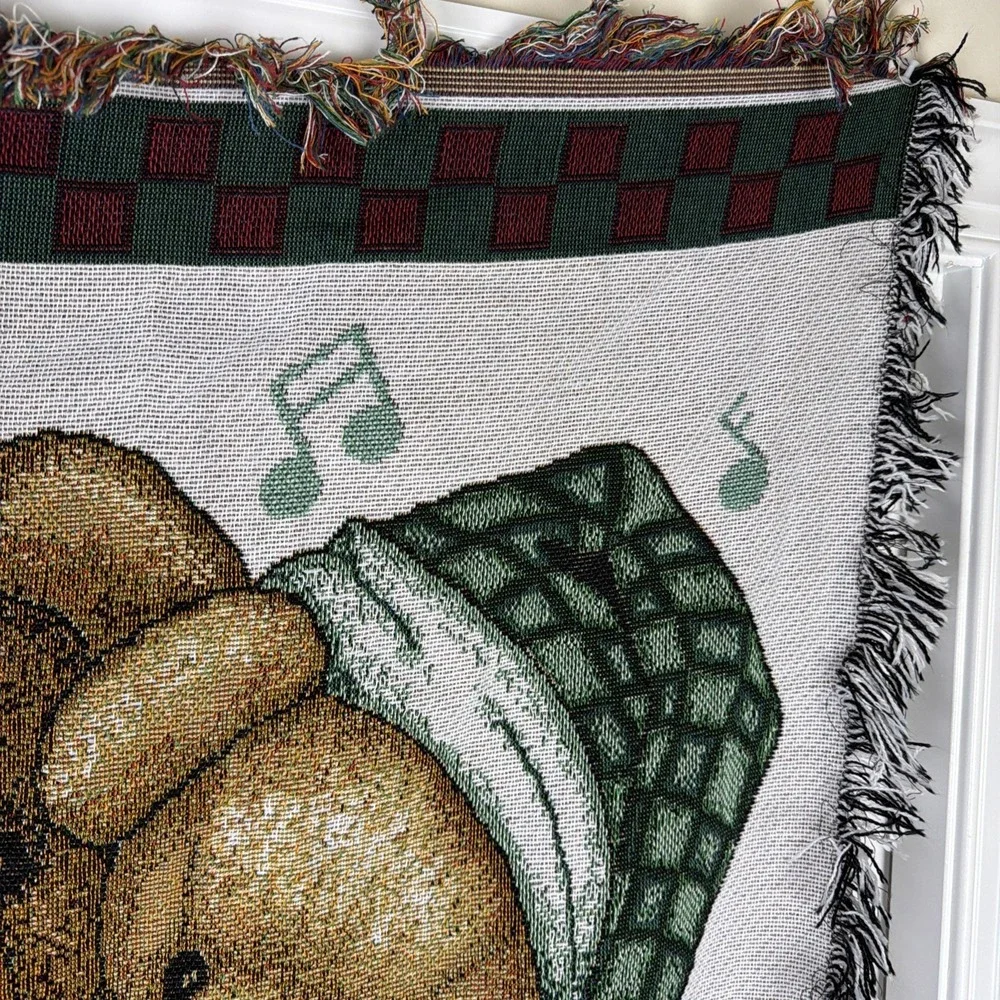 Christmas Teddy Bear Carolers Woven Tapestry Throw Blanket Holiday Afghan 50x60